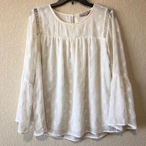 LOFT White Floral Embroidered Chiffon Shirt Sz M